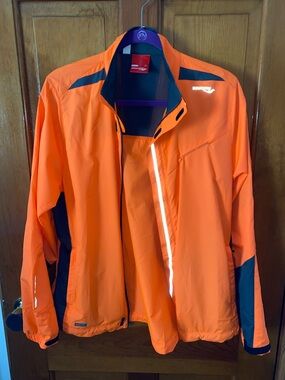 Saucony Bright Orange Lighted Performance Running Jacket with Gray Accents